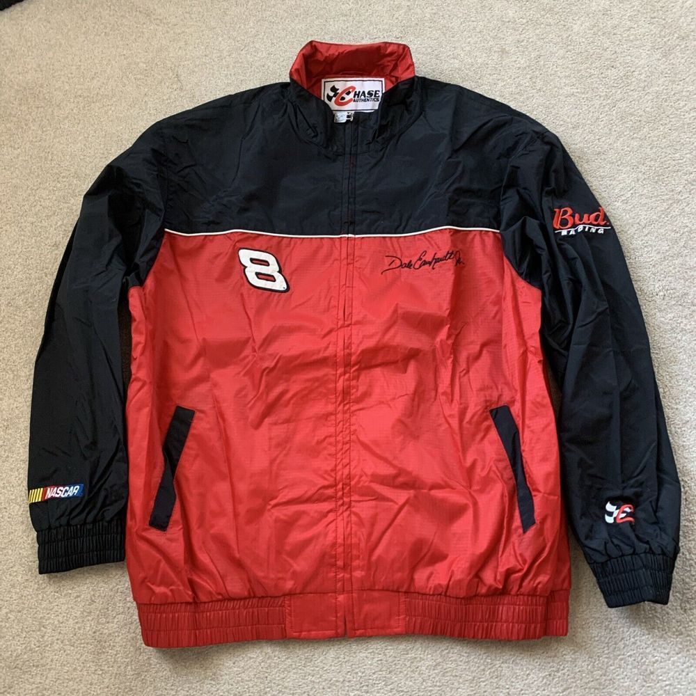 Dale‎ Earnhardt Jr. Jacket Mens L Red Full Zip Chase Authentics Nascar Budweiser